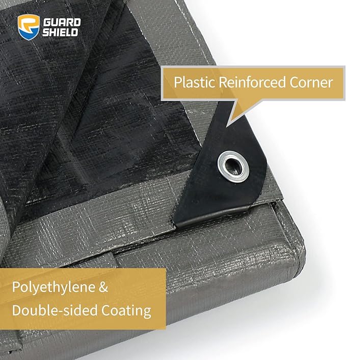 GUARD SHIELD Heavy Duty Tarp 12x12 Feet Silver/Black Multi Purpose Thick Waterproof Poly Tarp Cover 10mil