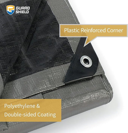 GUARD SHIELD Heavy Duty Tarp 10x20 Feet Silver/Black Multi Purpose Thick Waterproof Poly Tarp Cover 10mil