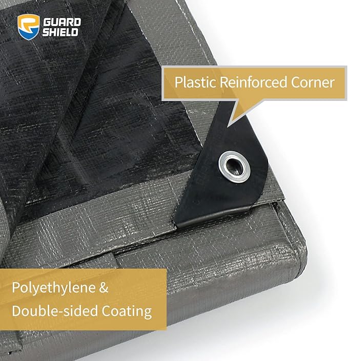 GUARD SHIELD Heavy Duty Tarp 18x24 Feet Silver/Black Multi Purpose Thick Waterproof Poly Tarp Cover 10mil