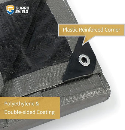 GUARD SHIELD Heavy Duty Tarp 12x20 Feet Silver/Black Multi Purpose Thick Waterproof Poly Tarp Cover 10mil