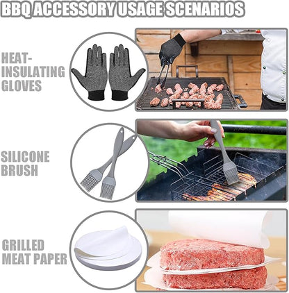Smash Burger Press Kit 56 Pcs,grill press,7.9 Inch Cast iron hamburger smasher tool,Wood Handle Grill Press with and Griddle Accessories,Barbecues and Tailgates