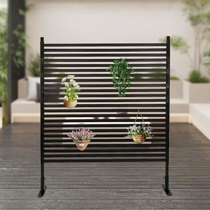 Outdoor Privacy Screens Freestanding, 47" W x 59" H Metal Slatted Decorative Screen and Panels with Stand, Brown Backyard Privacy Panels for Garden Patio