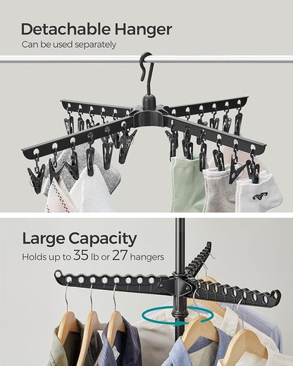 SONGMICS 2-Tier Clothes Drying Rack, 72-Inch Folding Laundry Drying Rack with 3 Rotatable Arms for Hangers, 24 Clips, Stainless Steel, for 27 Pieces of Clothes, Black ULLR512B01