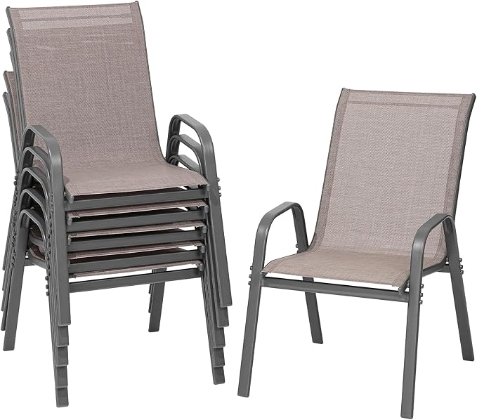 Patio Chairs Set of 6, Stackable Outdoor Dining Chairs | All Weather Dining Set by ONBRILL