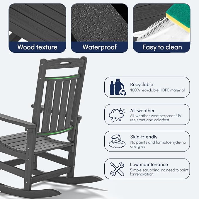 Oversized HDPE Outdoor Rocking Chair, All-Weather Resistant, Extra Large & - Image 6