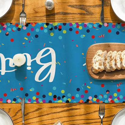 Artoid Mode Polka Dot Blue Happy Birthday Table Runner, Seasonal Winter Kitchen Dining Table Decoration for Home Party Decor 13x72 Inch