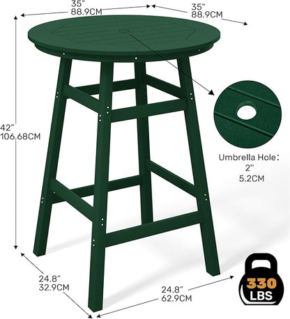 Costaelm Patio Bistro Table, 42" Counter Height Round Patio Cocktail Bar Table with Umbrella Hole, Outdoor Bistro Dining Pub Table for Front Porch Deck Backyard Garden, Dark Green