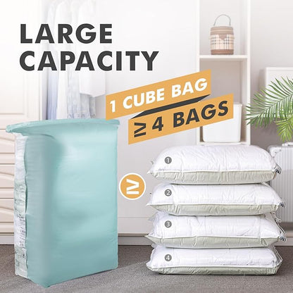 TAILI 6 Pack Vacuum Storage Bags, Jumbo Cube (31x40x15 Inch), Large Vacuum Seal Bags for Clothing, Comforters, Blankets, Bedding, Closet Storage and Organization, Forest Green