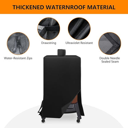 Vertical Smoker Cover For Pit Boss Pellet Smoker 4/5/7 Series,Pro Series 4 Grill Cover Compatible With PBV4PS1,PBV5PW1,PBV4PS2, PBV5P1,73550,73040,73752,PB10739,Weather-Resistant Zipper Design (Black)