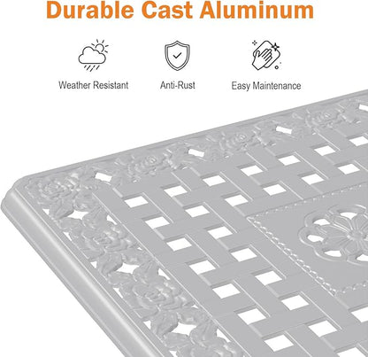Cast Aluminum Outdoor Side Table, All Weather Square Bistro Table, Outdoor Coffee Table, Small End Table for Patio, Indoor, Lawn, Garden, White
