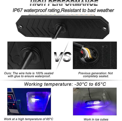 ASPL 8pcs Sync Feature Ultra Slim 12-LED Surface Mount Flashing Strobe Lights for Truck Car Vehicle LED Mini Grille Light Head Emergency Beacon Hazard Warning Lights (Blue/White)