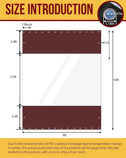 FoundGo 10'Hx08'W Vinyl Curtains for Patio,19oz Outdoor Clear Vinyl Patio Enclosure,Heavy Duty Clear Tarps Waterproof Vinyl Tarp with Grommets for Pergola, Porch,Gazebos,Balcony,-4℉ Cold Resistant