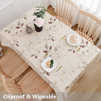 TruDelve Heavy Duty Vinyl Tablecloth Beige Plastic Table Cloth Waterproof Wipeable Oilcloth Plastic Tablecloths for Rectangle Tables (54'' x 108'', Leaves)