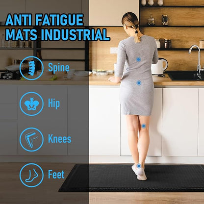 2 x 6 FT Anti Fatigue Mats Industrial 15/16 Inch Thick Soft Sponge Ergonomic Mat Durable Heavy Duty Diamond Plate for Standing Non Slip Industrial Grade Floor Mat for Leg & Back Pain(Black)