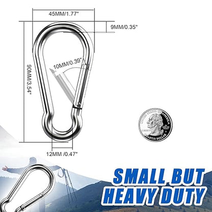 Carabiner Clip Hooks, 20pcs 3.54 inch Carabiners Heavy Duty, 304 Stainless Steel Spring Snap Hook Fits Camping Hiking, Metal Clips for Rope Chain Keys Rings