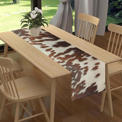 Cow Print Table Runner, Brown Cowhide Print Western Style Table Runner Country Farmhouse Cottage Cow Pattern Linen Table Decoration for Home Kitchen Dining 13x36