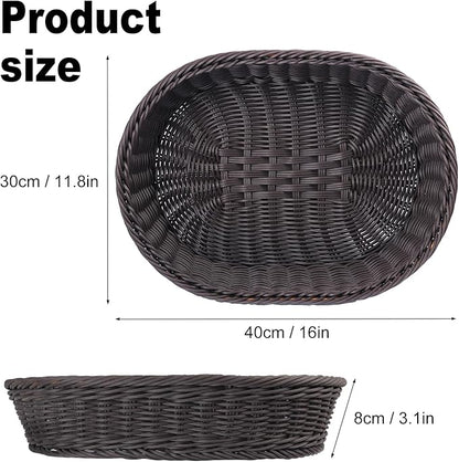 4 Pack 15.7 Inch Oval Poly Wicker Baskets, Plastic Oval Wicker Baskets, Rustic, Durable & Easy-Cleaning Wicker Bread Basket, for Home, Restaurant & Hotel Use, Coffee
