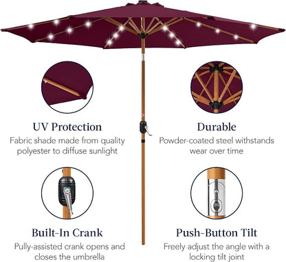 Best Choice Products 10ft Solar Market Patio Umbrella w/Woodgrain Pattern Pole - Image 6