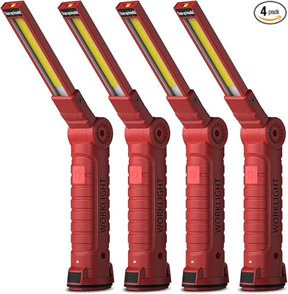 Coquimbo Tool Gifts for Men Dad, Rechargeable Flashlight LED Work Lights Grill Light with Magnetic Base 5 Modes 360° Rotate Mens Dad Husband Him Gifts (4 Pack Red)