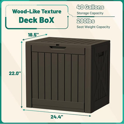 Devoko 40 Gallon Deck Box Outdoor Storage Box Waterproof for Patio, Large Outdoor Storage Bench Lockable for Outside (Deep Brown, 40 Gallon)