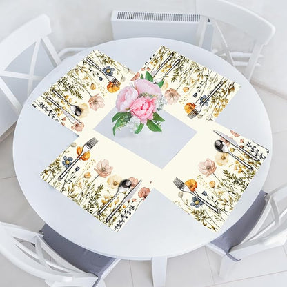Flower Placemats Set of 4 - Spring Floral Faux Leather Heat Resistant Placemats for Dinner Table, Non-Slip Waterproof Oil-Proof Washable Reusable Placemat for Indoor Outdoor Kitchen, 15.75In*11.81In