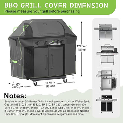 UIRWAY Gas Grill Cover 58 Inch, Waterproof, UV & Fade Resistant BBQ Grill Cover for Outdoor, Barbecue Cover with Reflective Strip and Air Vent for Weber, Dyna-glo, Char-Broil, Nexgrill, etc. Black