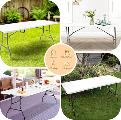 10 Pack Stretch Fabric Table Top Cap Cover, fits 6Ft Tables, Spandex Table Covers Washable Elastic Universal Rectangle Tablecloth Protector for Indoor Outdoor Party Picnic Wedding, White,30" W x 72" L