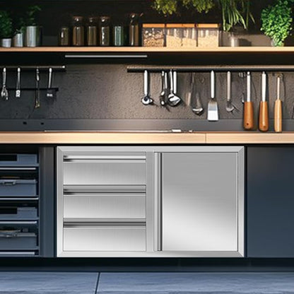 Outdoor Kitchen Drawer Combo, BBQ Access Door Drawers Combo With Stainless Steel, Perfect For BBQ Grill Station Outdoor Kitchen Storage Cabinet,G4