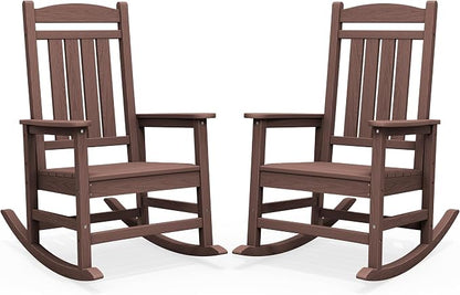SERWALL Outdoor Rocking Chair Set of 2, Patio Rocking Chair, Coffee | HDPE by SERWALL