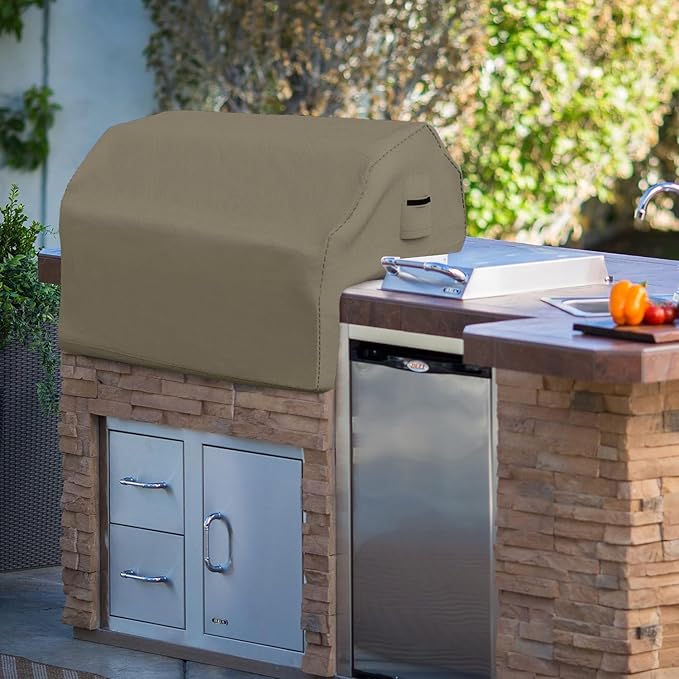 Covers & all Built-in Outdoor Grill Cover, Durable 12 Oz Waterproof Cover Max Material with Air Pocket & Elastic for Snug Fit (44" W x 27" D x 26" H Inches, Beige)