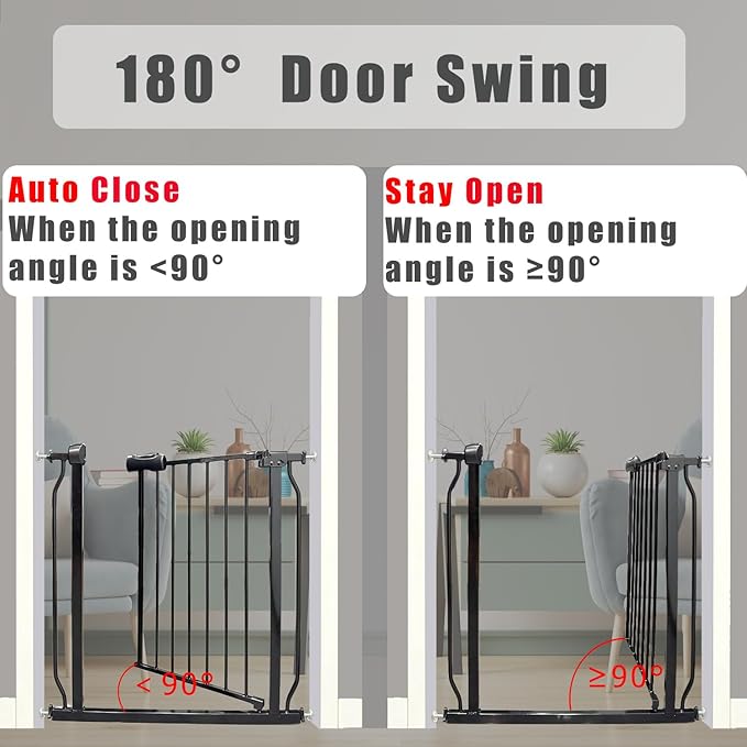 Walk Through Baby & Dog Gate 34-38.5 Inch, Auto Close, Tension Mounted Indoor Safety Gate for Stairs & Doorways - Black Metal, 30 Inch Tall