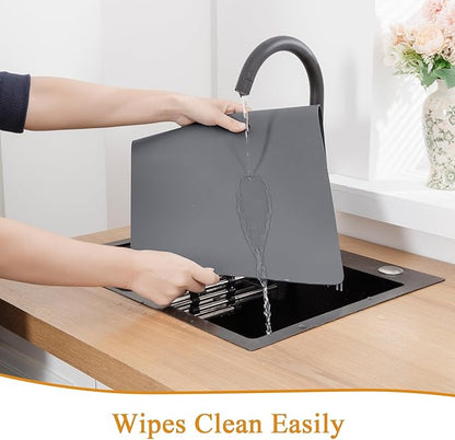 SHACOS Placemats Set of 6 Faux Leather Waterproof Leakproof Wipeable PU Non-Slip Vinyl Place Mats Heat Resistant Table Mats for Kitchen Dining Table Indoor Outdoor, Dark Grey