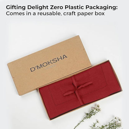 D'Moksha Homes Linen Red Table Runner 144 Inches Long - 100% Pure Linen Extra Long Table Runner 14 x 144 Inch for Valentines, Spring - Classic Hemstitch