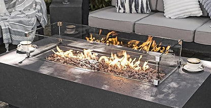 AMS Fireplace | Rectangular Fire Pit Glass Wind Guard for Madison Fire Pit (Light Gray) | Shielded from Patio Heater Flames | Tempered Glass with Polished Edges for Safety | Fire Table Glass Shield