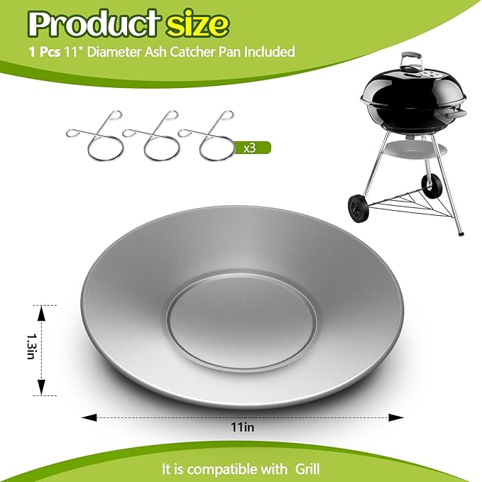 1 Pcs 11'' Diameter Ash Catcher Pan Ash Pan for Charcoal Grill Compatible with Weber for Grill Replacement Parts
