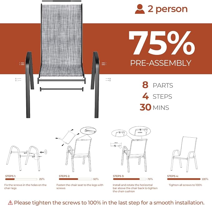 TLSUNNY Patio Chair, Outdoor Stackable Textilene Chairs Set of 4, - Image 3