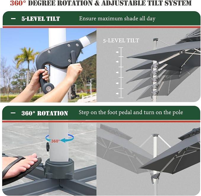 Cantilever Patio Umbrella with Cross Base and Cover Included - Image 2