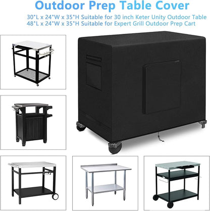 36 Inch Outdoor Prep Table Cover - Heavy Duty Waterproof Cover for Keter Unity Small Portable Table, Compatible with Storage Cabinet, Three-Shelf Movable Food Prep and Work Car - 36"L x 24"W x 35"H