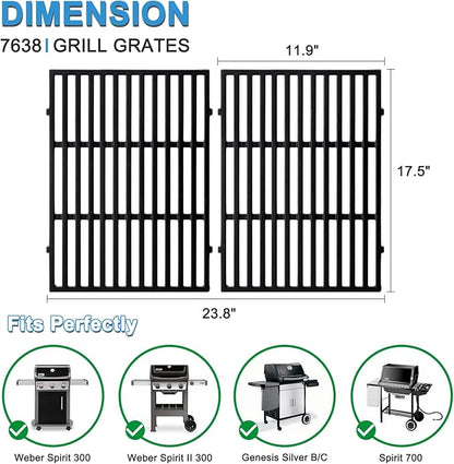 Adviace 17.5 Inch 7638 Cast Iron Grill Grates Replacement for Weber Spirit I & II 300 Series, Spirit E/S-310, E/S-320, E/S-330, Genesis Silver B/C, Spirit 700, Genesis Gold B/C, Genesis Platinum B/C.