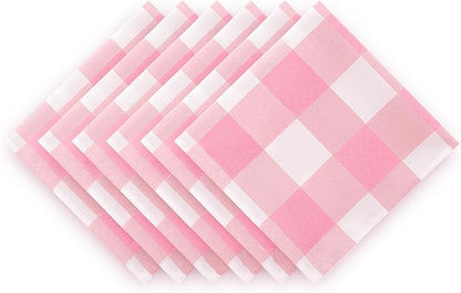 Buffalo Plaid Table Napkins Set of 50 Checkered Cloth Napkins 17x17 inch Washable Dinner Gingham Pattern Napkins Soft Napkins for Wedding Party Dining Banquet(Pink and White)