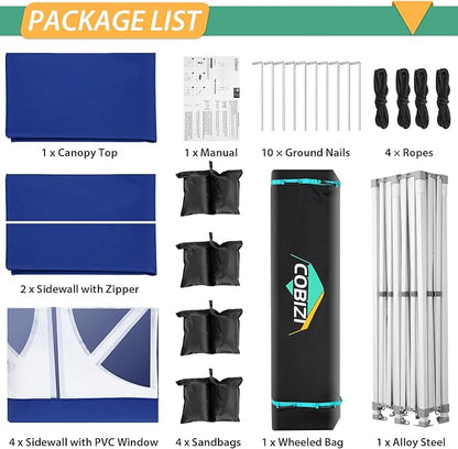 COBIZI 13x26 Pop up Canopy Tent 13x26 Canopy with 6 Sidewalls Waterproof Heavy Duty Commercial Canopy Tent for Parties Outdoor Garden Gazebo, Carry Bag with Wheel(13x26ft, Dark Blue)