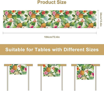 Summer Pineapple Table Runner, Tropical Palm Leaves Flowers Fruit Table Runner for Kitchen Dining Party Holiday Home 13x108in