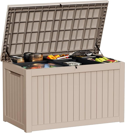 230 Gallon Resin Large Deck Box, Waterproof Outdoor Storage box for Patio Cushions, Garden Tools, Lockable (Brown)