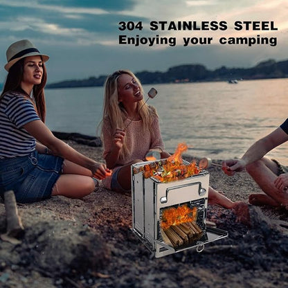 REDCAMP Wood Burning Folding Camp Stove Stainless Steel Grill, Portable Collapsible Backpacking Stove Survival Rocket Stove for Outdoor Tent Camping Hiking Picnic BBQ, Large