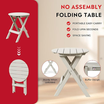 Costaelm Paradise HDPE Outdoor 24.5 Inch Round Portable Folding Patio Dining Table, Sand