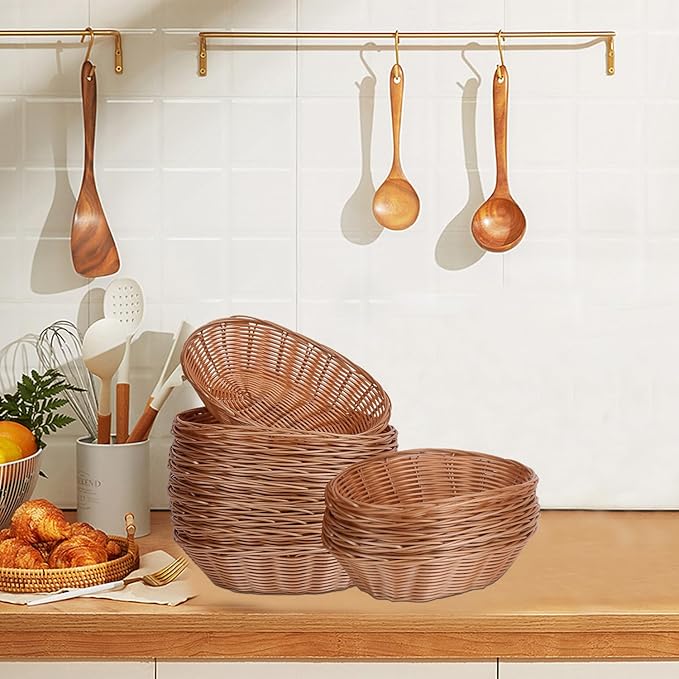 10 Pack 11 Inches Oval Wicker Bread Basket, Woven Serving Baskets,Woven Food Storage Basket for Table, Restaurants, kitchen, Party (11.02 x 7.87 x 2.76 Inch)