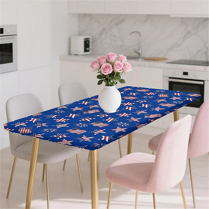 Rectangle Table Cloth Cover Waterproof Elastic Fitted Polyester Fitted Tablecloths for 4 Foot Tables for Indoor,Picnic, Camping, Outdoor （48" x 24"，American Flag）