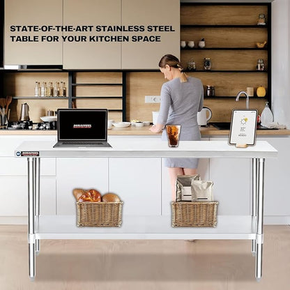 DuraSteel 30x72 Stainless Steel Work Table - NSF Commercial Prep Metal Table - Outdoor Pizza Oven Stand w/Under Shelf - Kitchen Island Laundry Utility Garage Microwave Stand Large Rolling Storage Cart