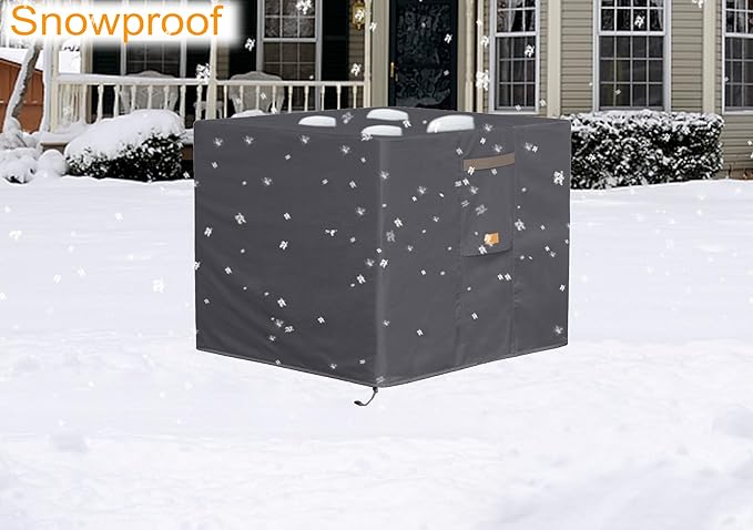 Fire Pit Cover 600D Heavy Duty Waterproof Fabric With PVC Coating Square 28" Wx 28" D x 25" H Dark Grey Fits for 26-28 Inch Fire Pit Table Fade Resistant Outdoor Firepit Cover