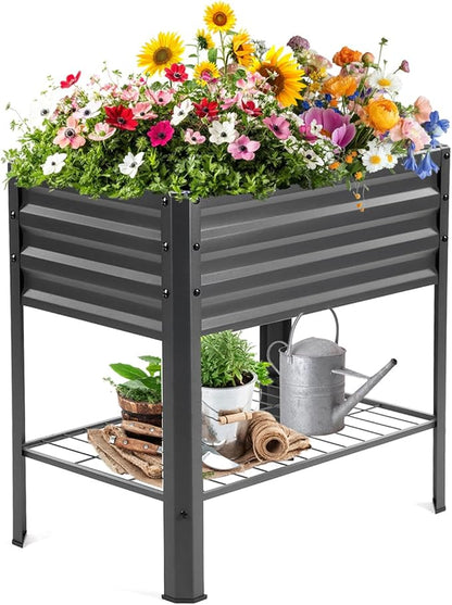 Raised Garden Bed with Legs and Shelf, Standing Raised Beds - Image 8